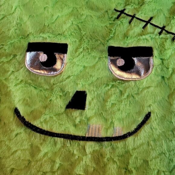 Green Fuzzy Embroidered Frankenstein Trick or Treat Bag - Picture 9 of 10
